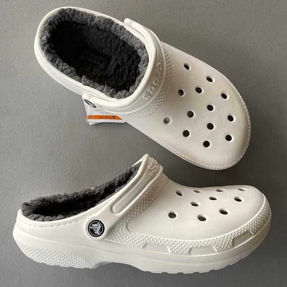 Crocs Classic Lined Clogs NWT White & Grey Unisex Size Women’s 9 - Mens 7 - Picture 3 of 17